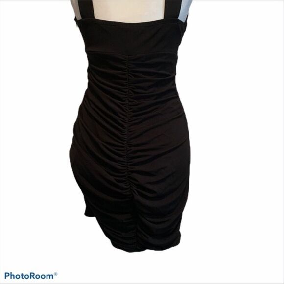 Love Tease Sexy Little Black Dress Bodycon evening cocktail mini dress ruched 6 - Picture 9 of 14